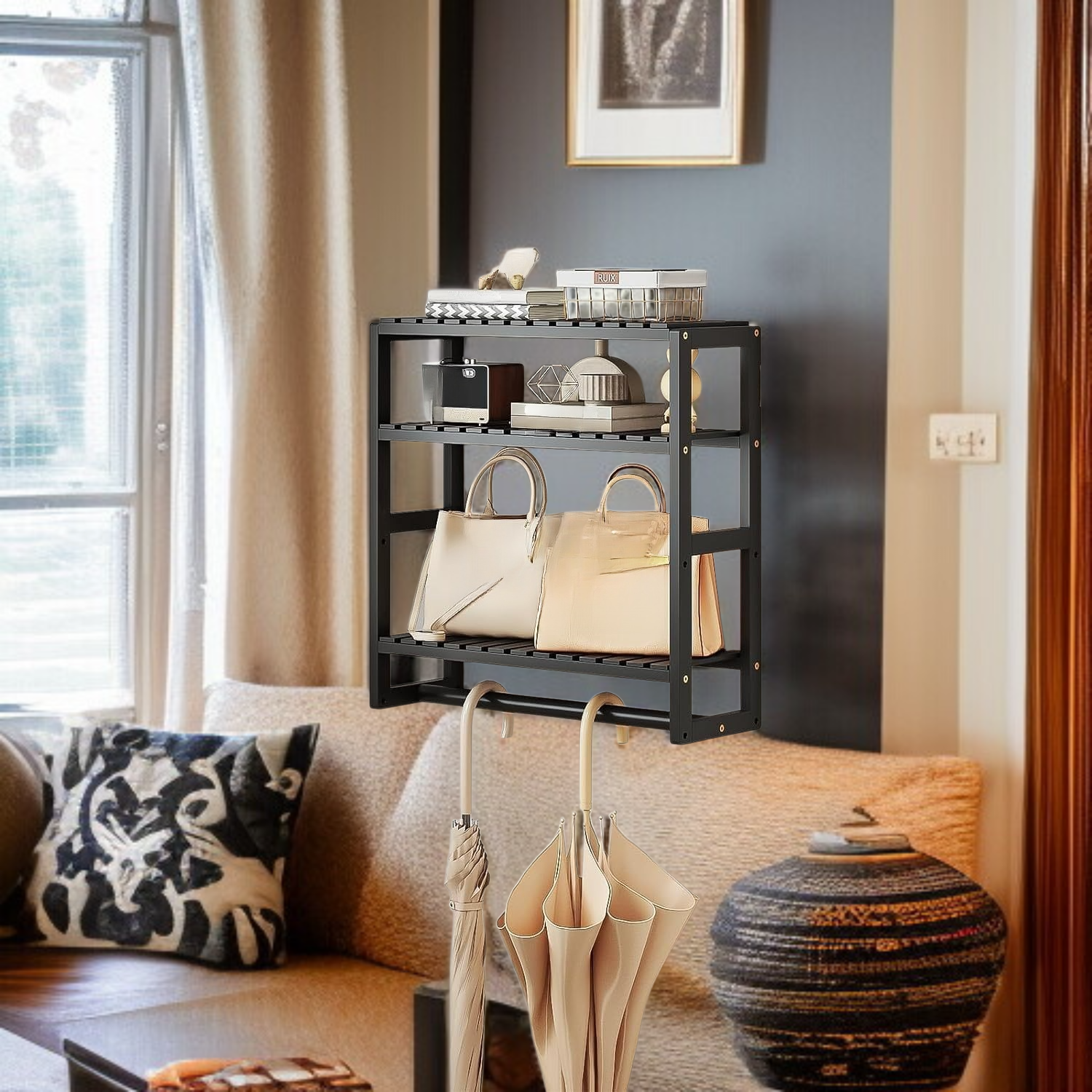 Wandmontiertes Aufbewahrungsregal aus Massivholz, geeignet für Bad, Wohnheim und Küchengewürze