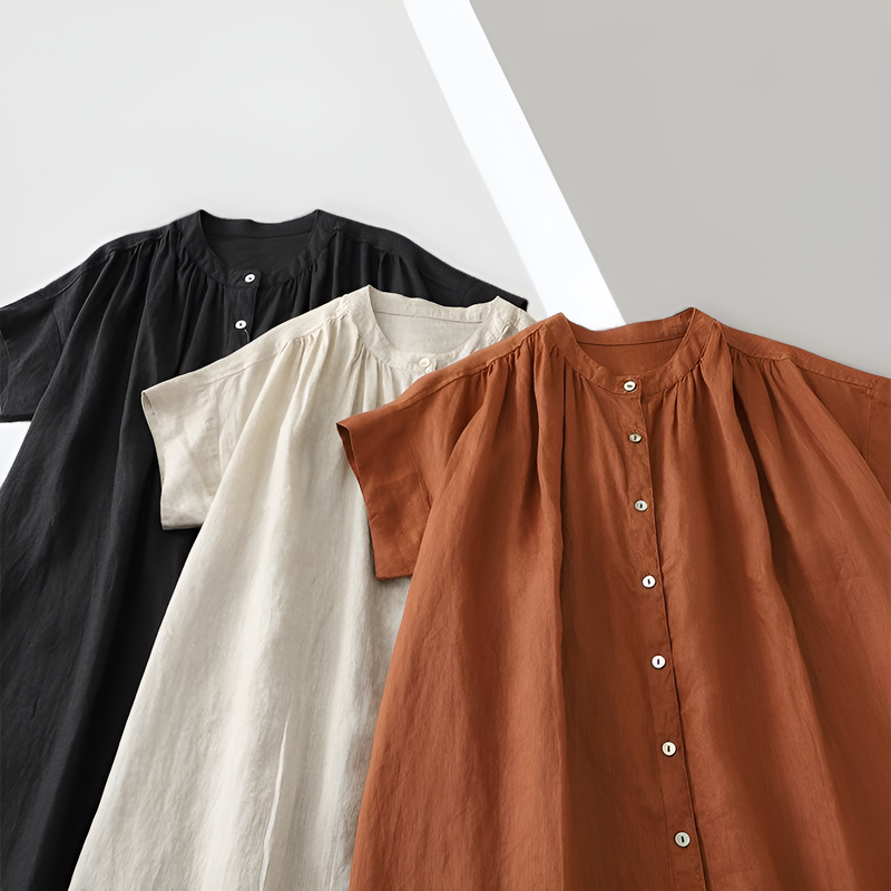 여름 반팔 캐주얼 A라인 루즈핏 주름원피스 컴포트 미디스커트 컴포트 반팔원피스 미디스커트