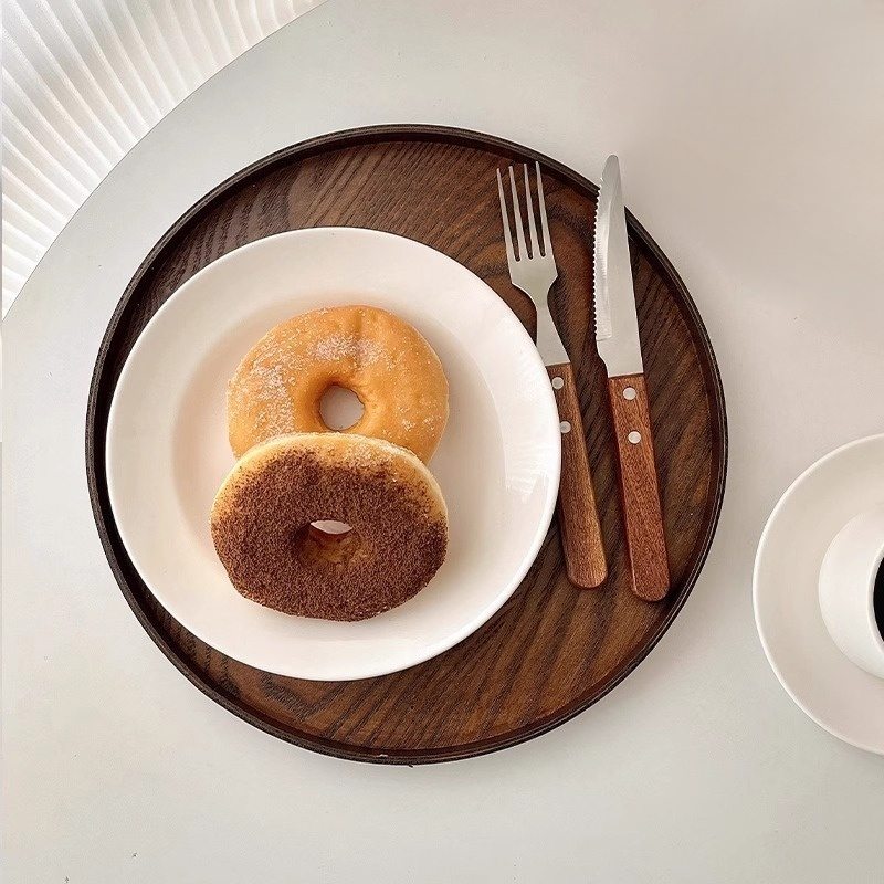 원목 원형 다과 트레이