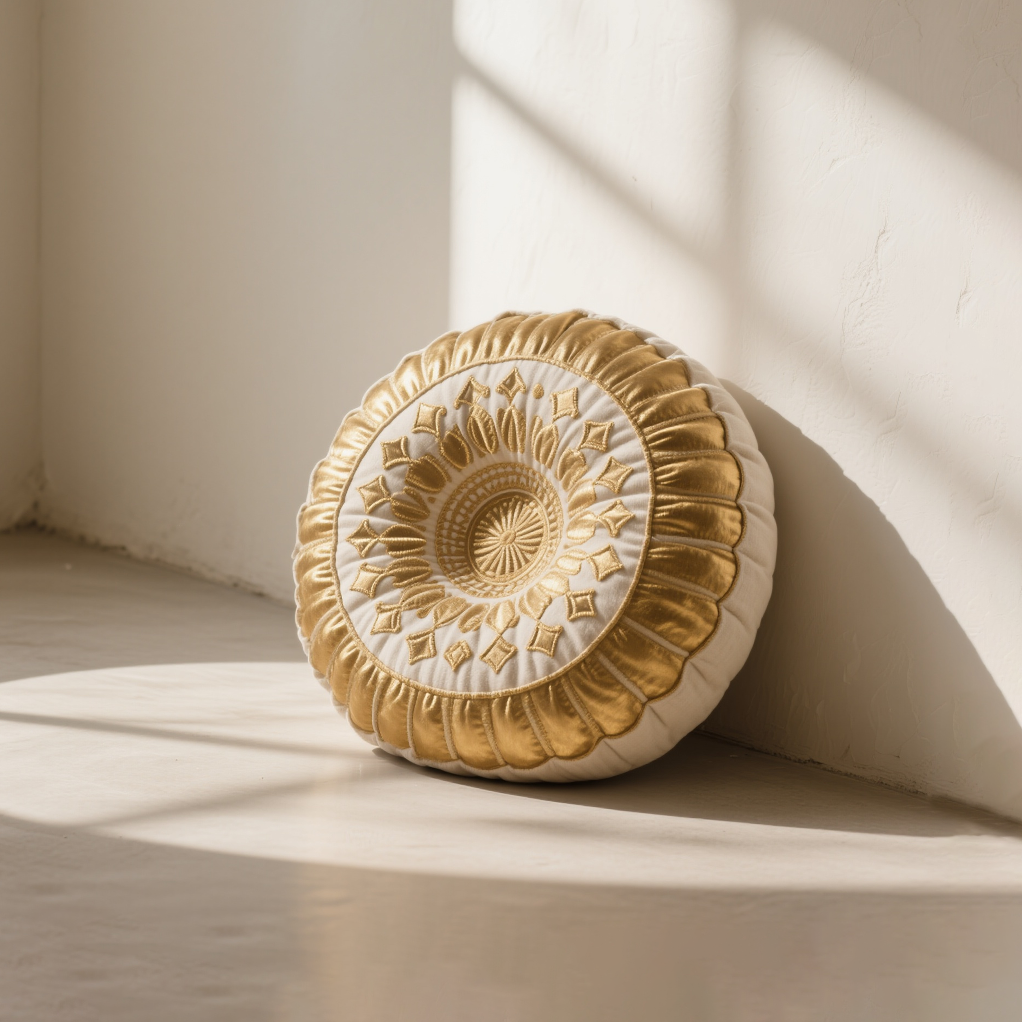 실크 자수 원형 쿠션 (4개 세트)