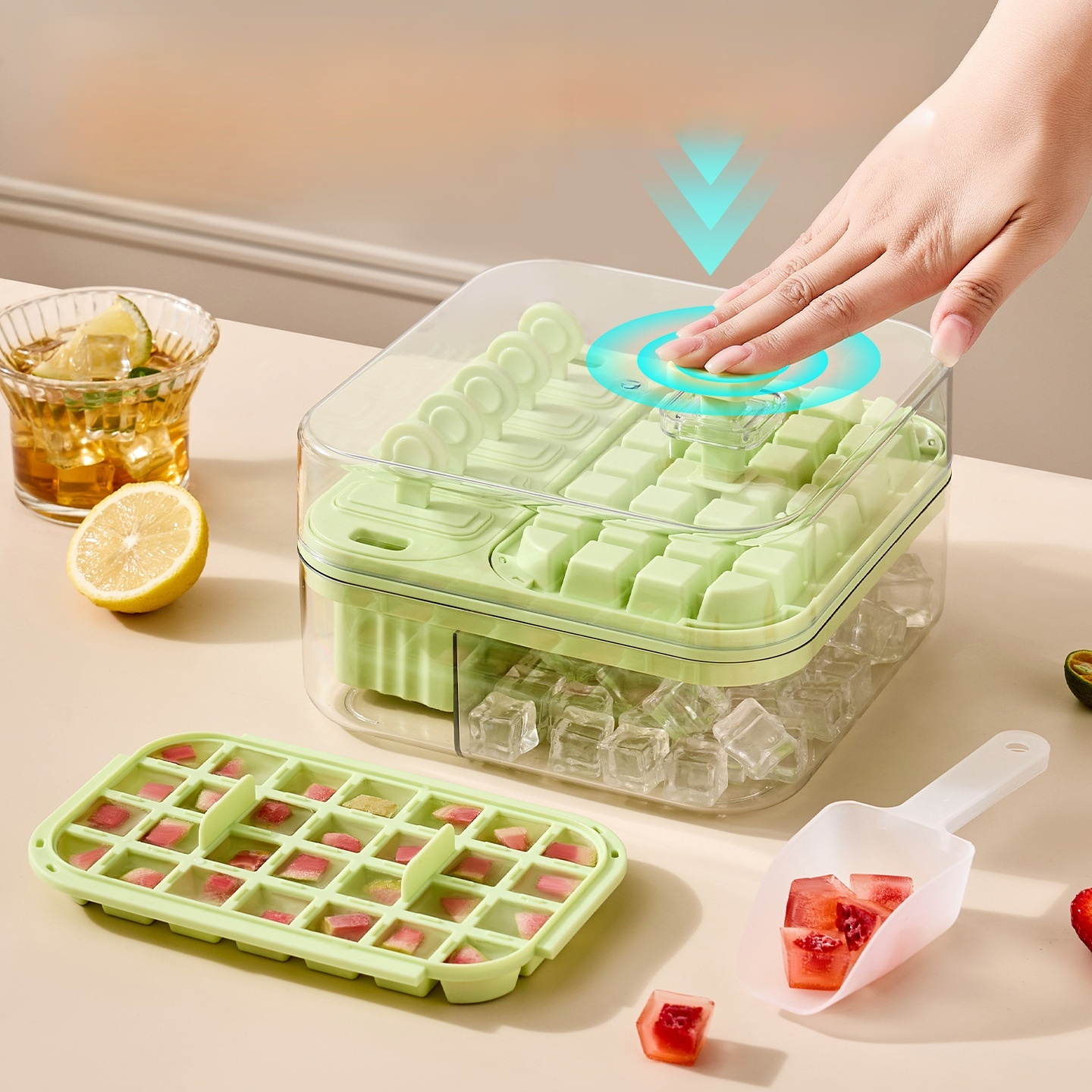 帶蓋二合一冰塊製冰盒塑料冷凍副食神器