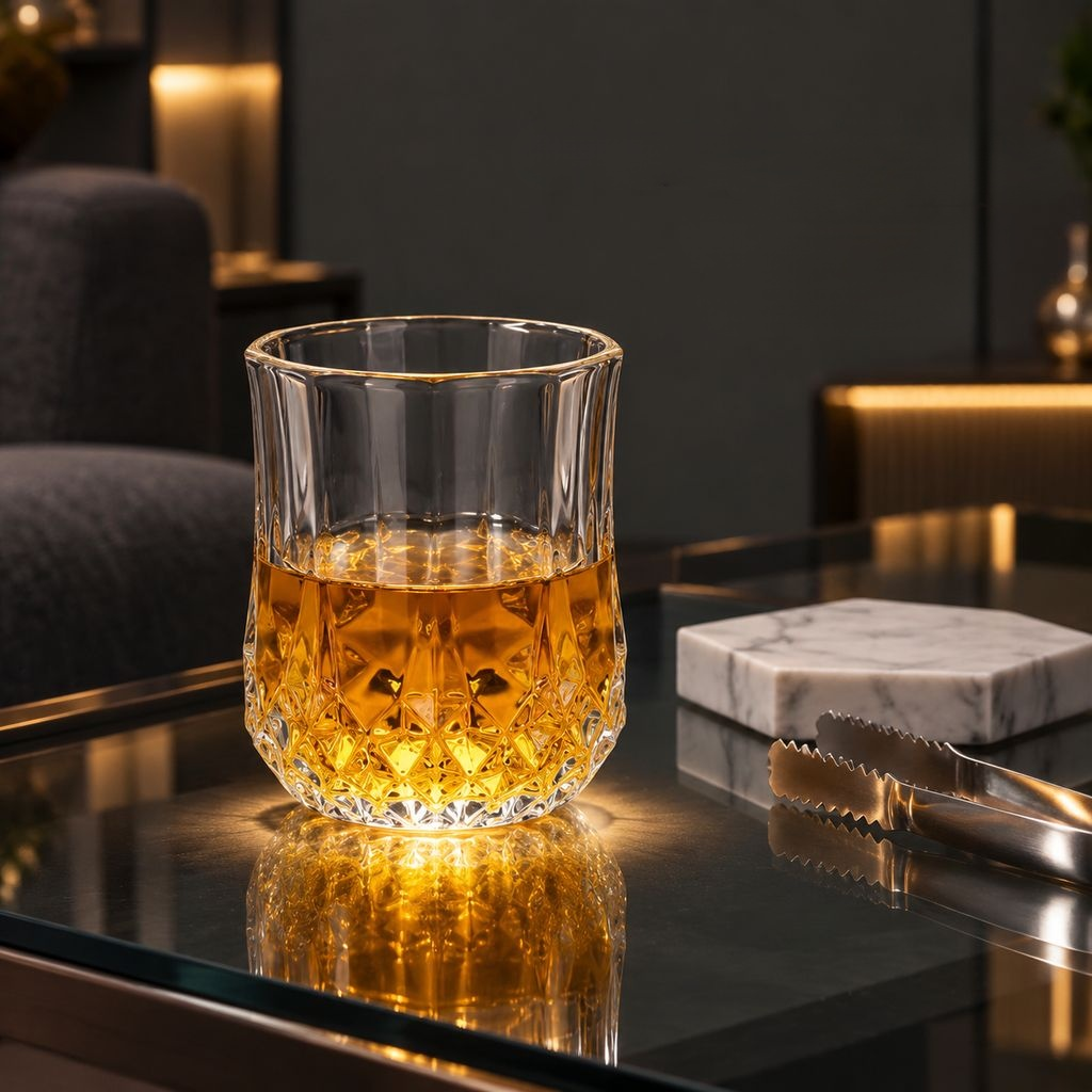 Glazen whiskyglas met diamantpatroon