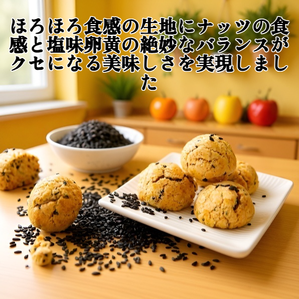 ピーカン、ゴマ、塩味卵黄、ナッツのショートブレッド