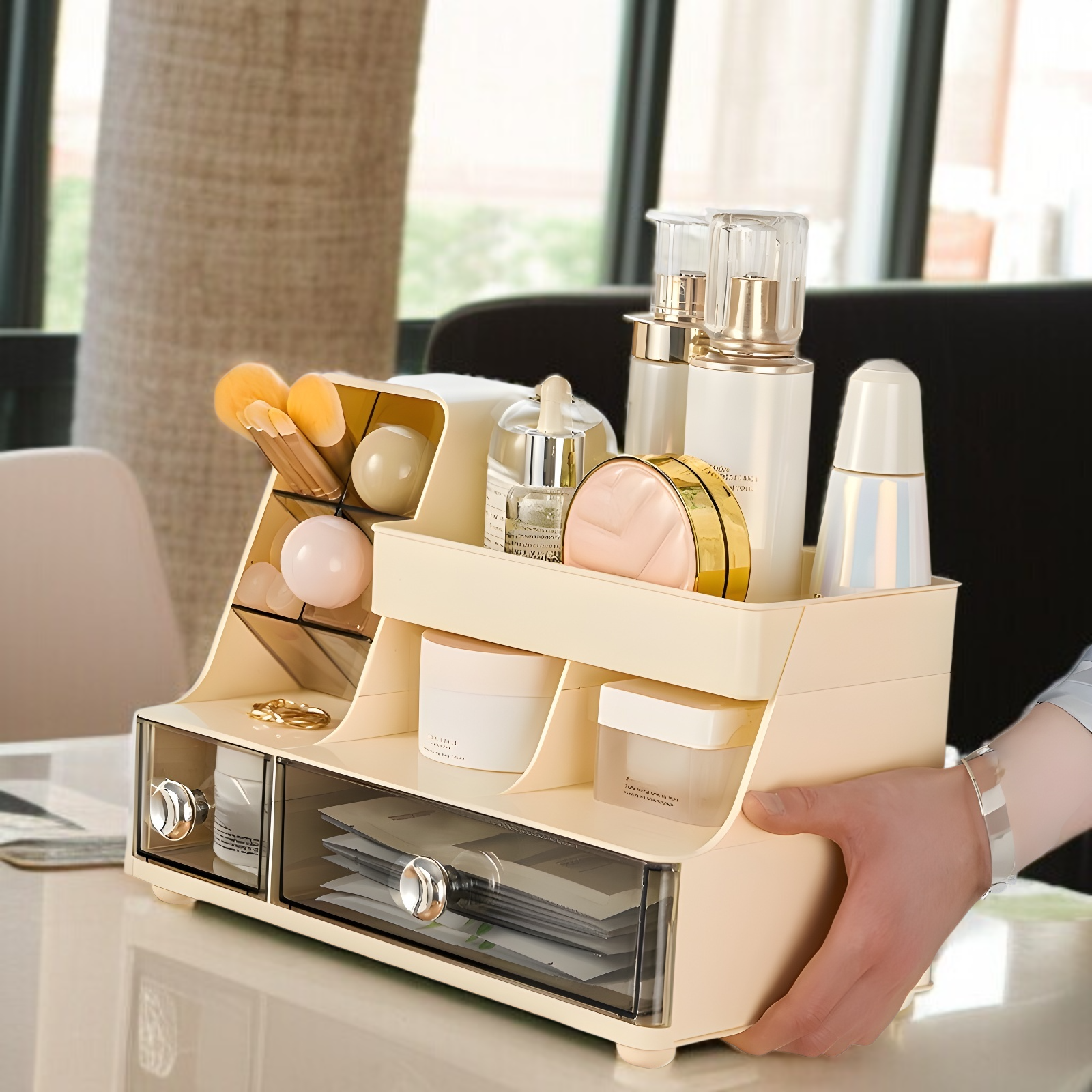 デスクトップコンパートメント収納ボックス軽量高級化粧品ラック寝室用メイクブラシ収納バケツ引き出し収納ボックス