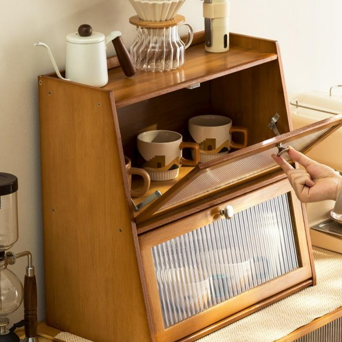 책상용 커피컵 수납함, 머그잔, 다기 정리대, 물컵, 화장품 선반, 원목/대나무 뚜껑 포함