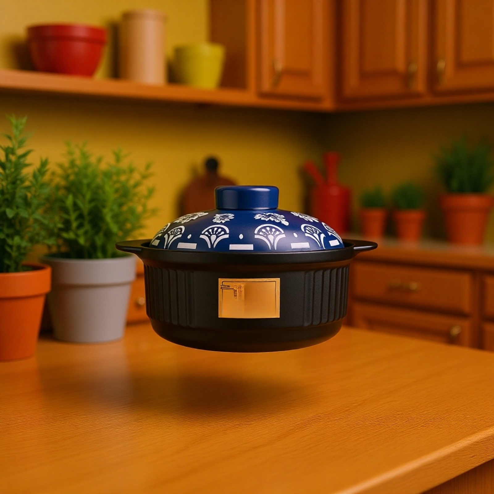 Cazuela de cerámica No. 8/No. 9, diseño de flor de ciruelo, uso en fuego abierto