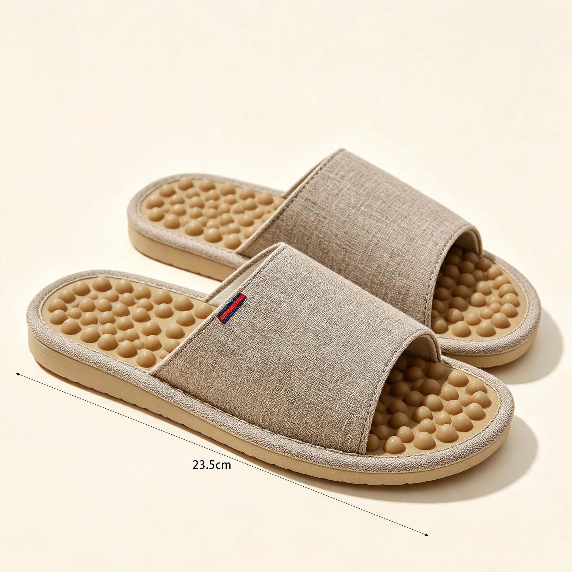 Pair of linen slippers for relaxing foot massage