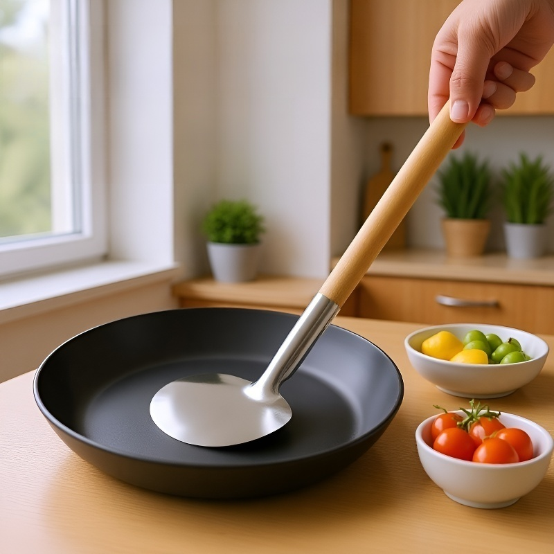【뒤집개와 국자 일체형】원형 스테인리스 논스틱 프라이팬 주걱