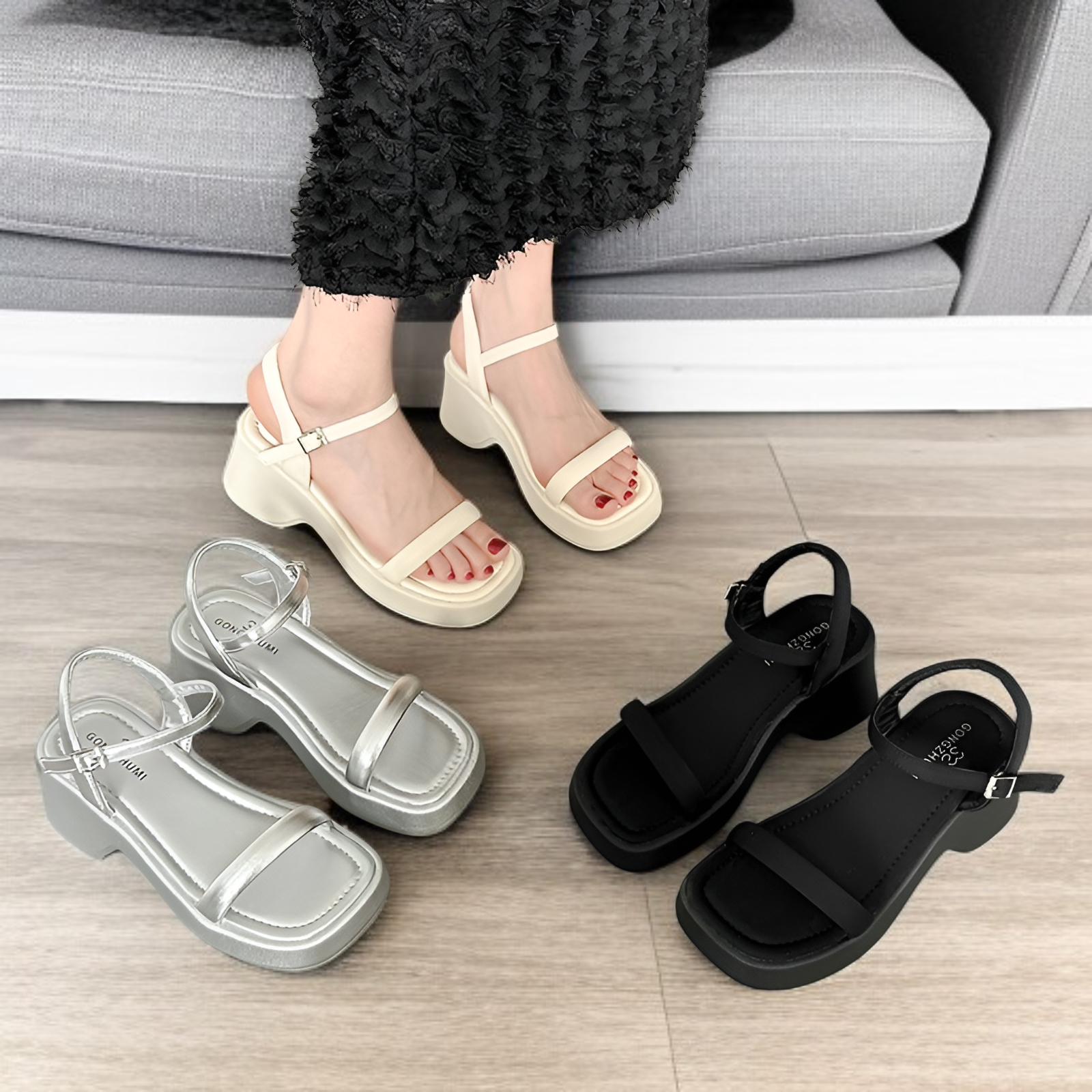 女性用ワンストラップサンダル 2025年夏の新作サンダル バックルアウターサンダル 美しいハイヒール厚底サンダル フレンチスタイル身長アップサンダル