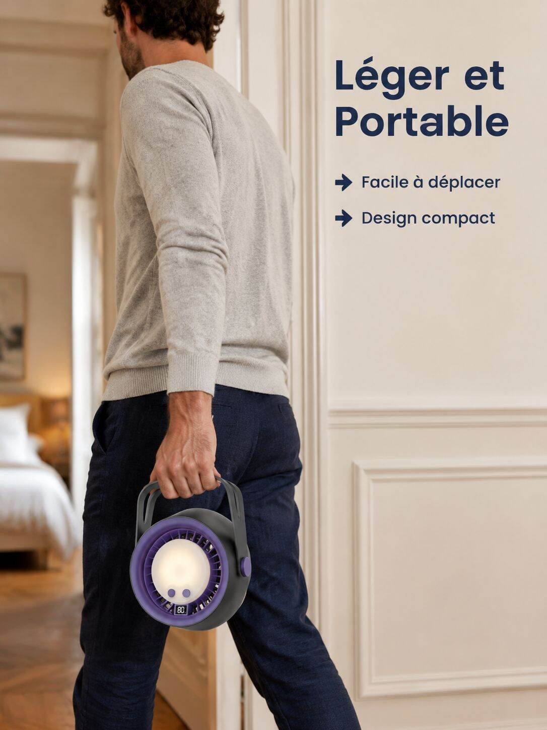 Ventilateur de bureau 2-en-1 avec lampe de nuit, télécommande, USB rechargeable pour la maison
