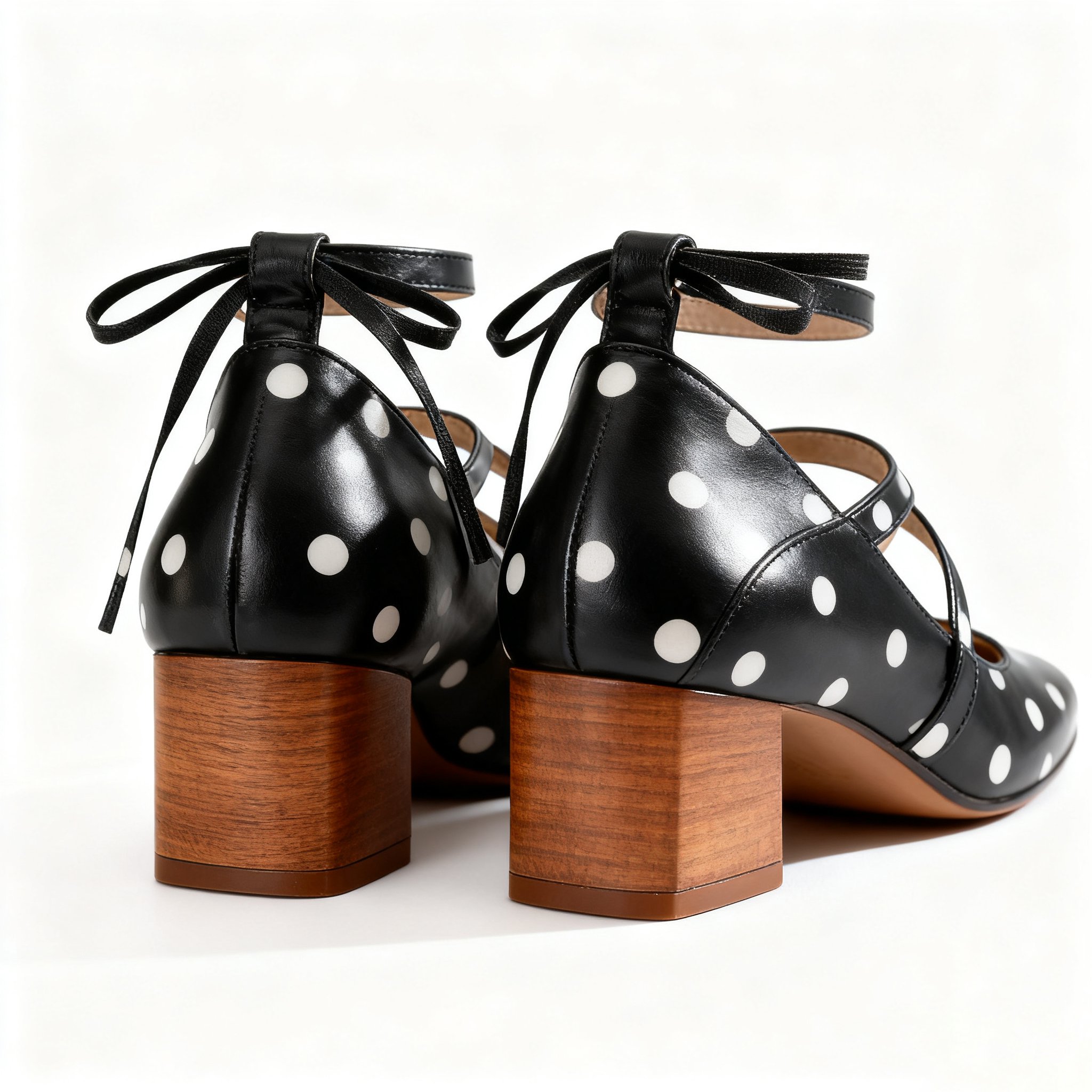 도트 디자인 중굽 여성 가죽 구두