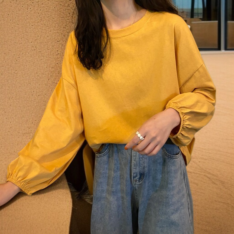 여성 얇은 맨투맨 가을 날씬해 보이는 루즈핏 벌룬 소매 긴팔 티셔츠 맨투맨 여성 맨투맨