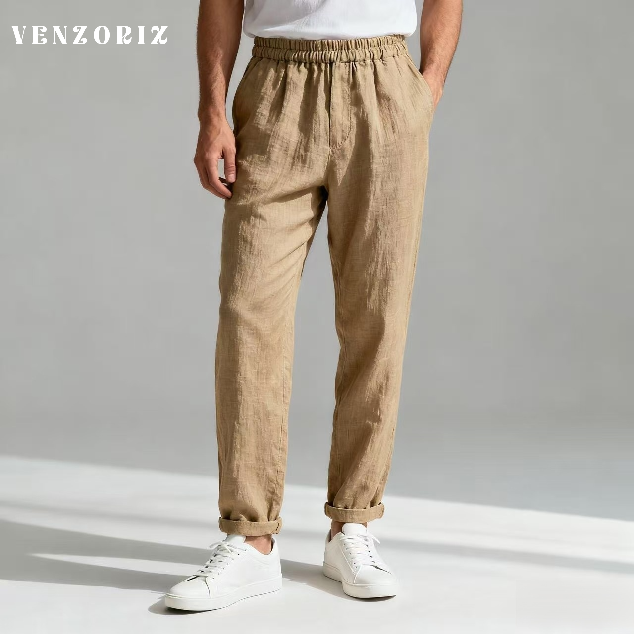 남성용 카키색 캐주얼 바지