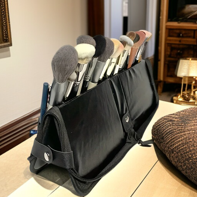 대용량 접이식 메이크업 브러쉬 파우치 다공성 블랙