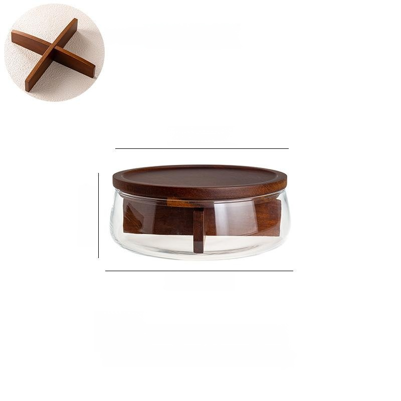 高腳玻璃果盤木質收納糖果盆