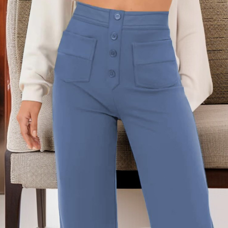 여성 바지 포켓 멀티 하이웨스트 일자 팬츠 고탄력 스판 몰드 캐주얼 팬츠