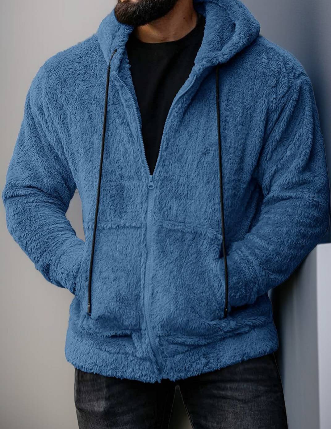 Back view of men's winter hooded jacket