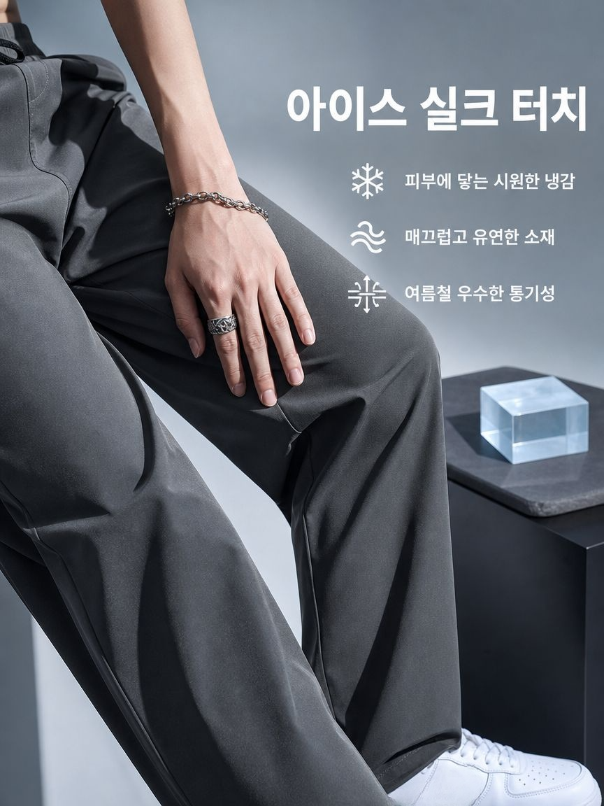 150491  캐주얼 바지 남성 느슨한 스트레이트 와이드 레그 팬츠 아이스 실크 여름 얇은