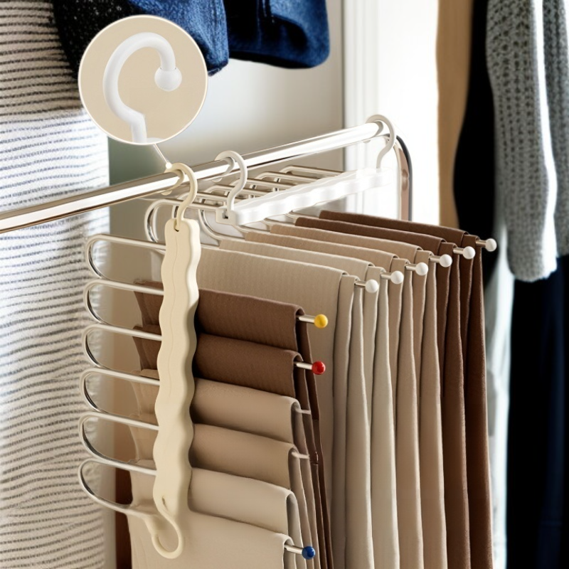 가정용 다용도 수납 행거 미끄럼 방지 접이식 바지걸이 매직 헴팬츠 집게 수납 행거 가정용 접이식 바지걸이