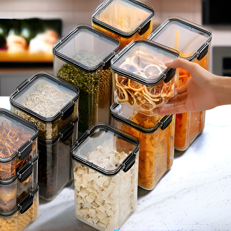 Kitchen Food Grade Transparent Storage Jar Sealed Plastic Grain Organizer Box