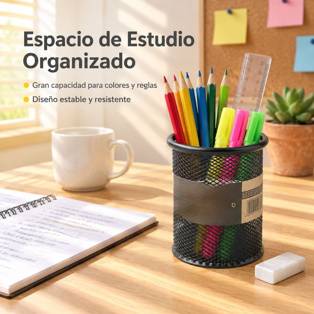 Organizador de Escritorio con Portalápices de Malla Metálica para Oficina