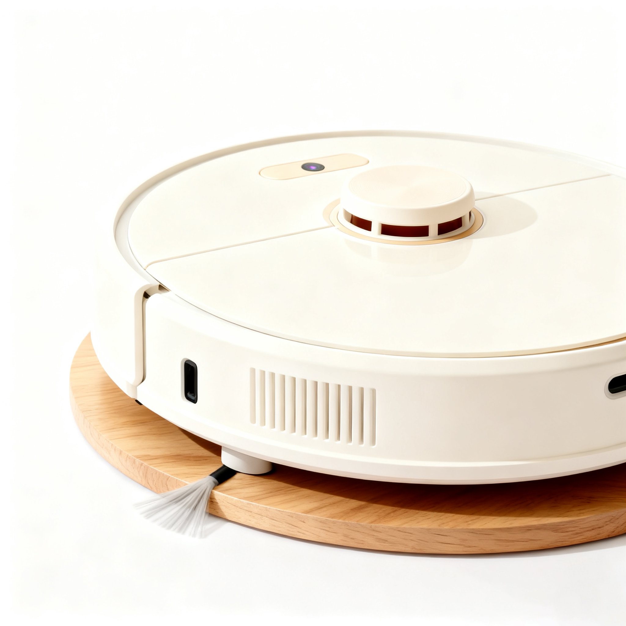 로봇 청소기가 거실을 청소하는 장면