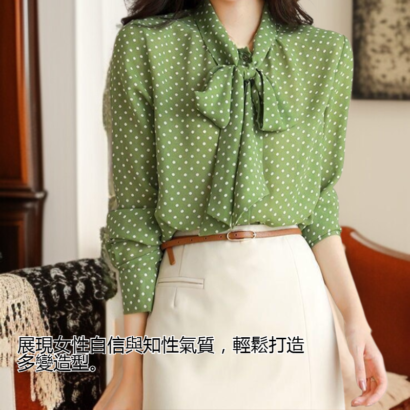 舒適面料女士波點長袖襯衫
