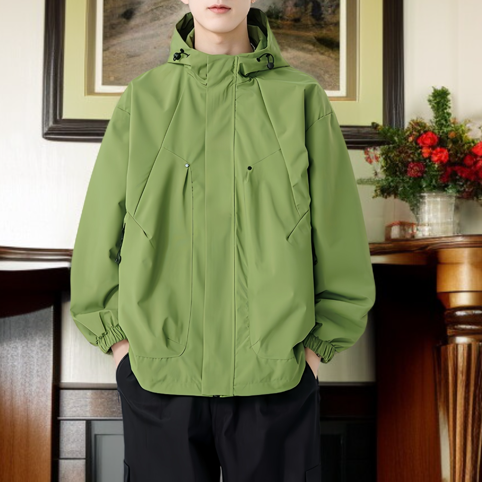 남성용 루즈핏 후드 캐주얼 워크 자켓 바람막이