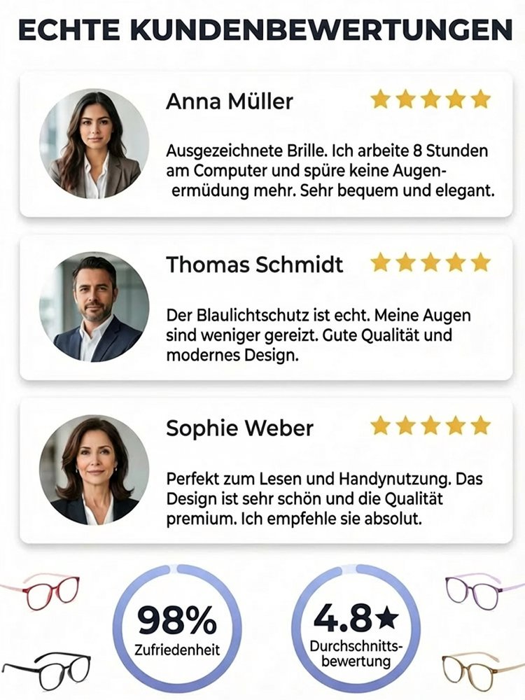 Blaulichtfilter-Brille mit Autofokus für Nah- und Fernsicht.