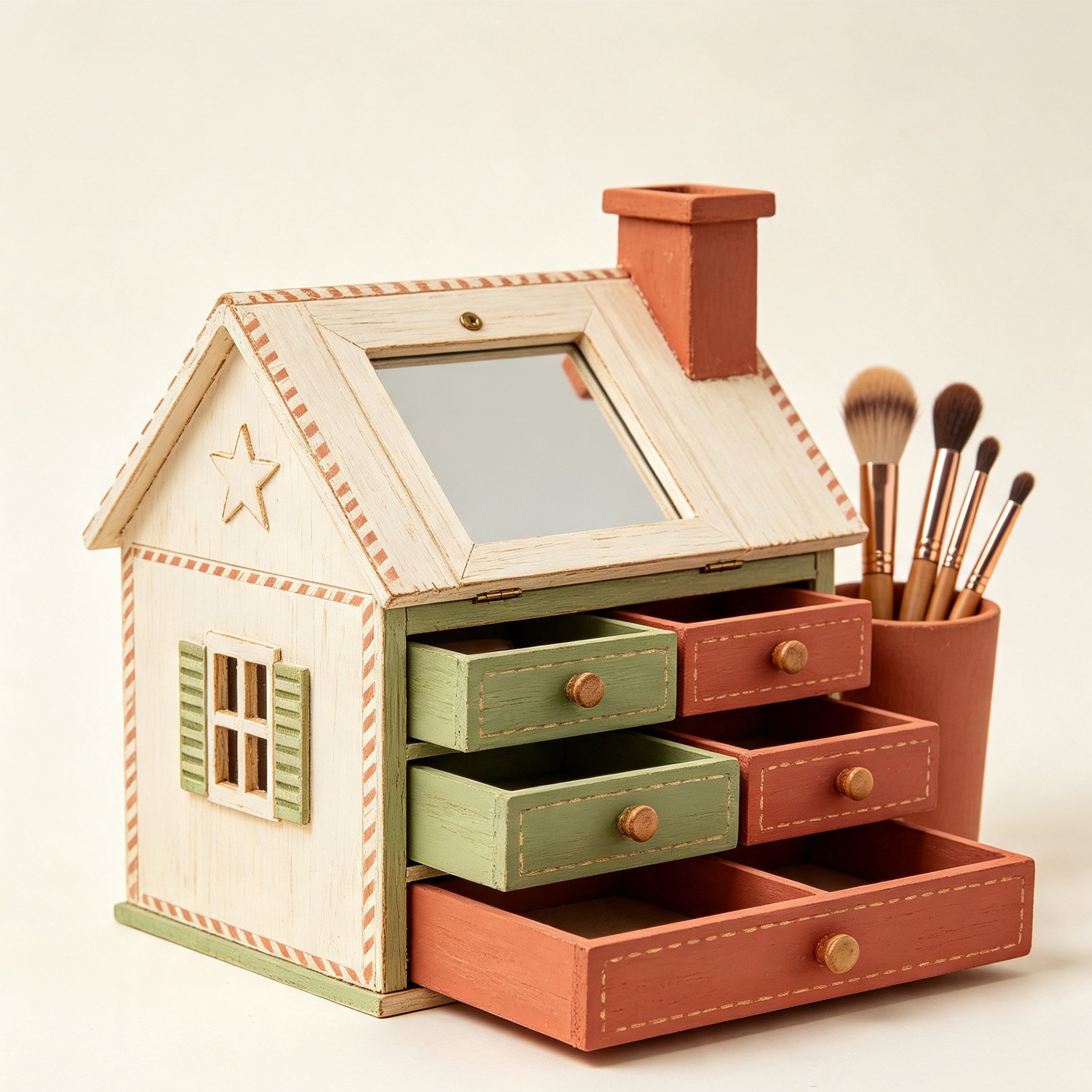 Country Cottage Makeup Storage Cabinet on vanity