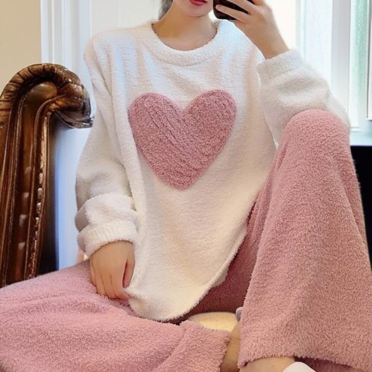 여성 스윗 코랄 기모 잠옷 세트