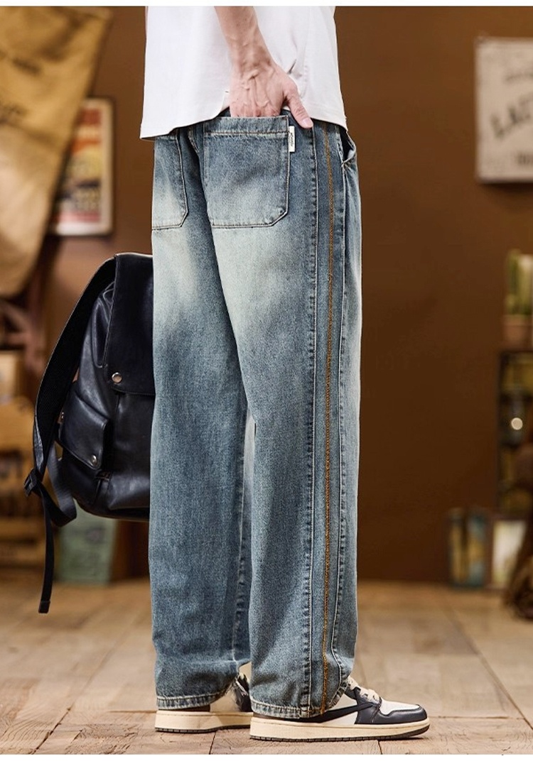 高品質素材のアメリカンストライプデニムパンツ