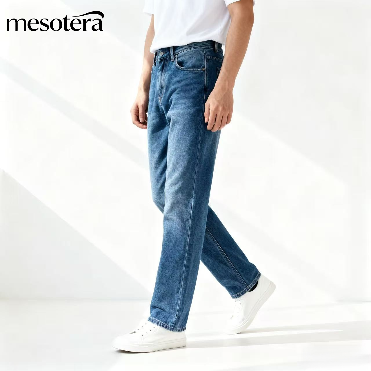 メンズジーンズ、ヴィンテージ風ダメージ加工、万能パンツ