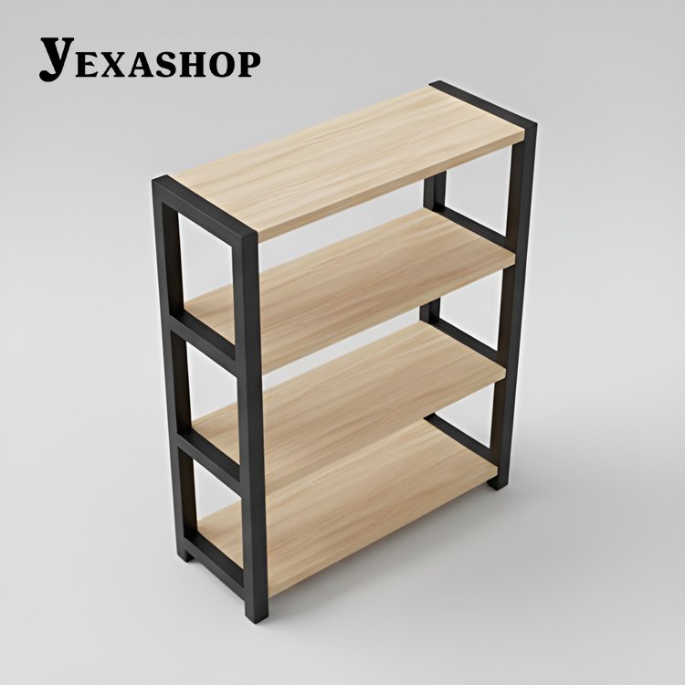 거실에 배치된 4단 수납선반 사용 예시