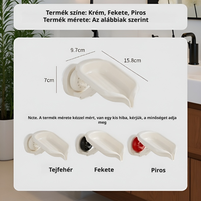 Univerzális fürdőszobai szappantartó, tapadókorongos, fúrásmentes