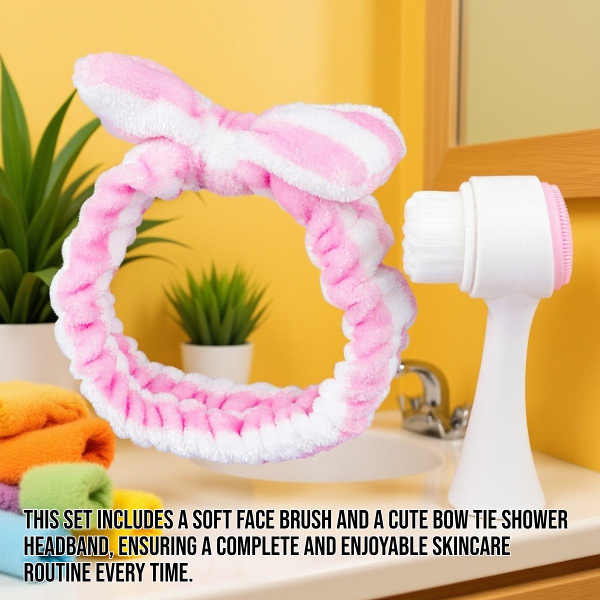 Face brush+bow tie shower headband set