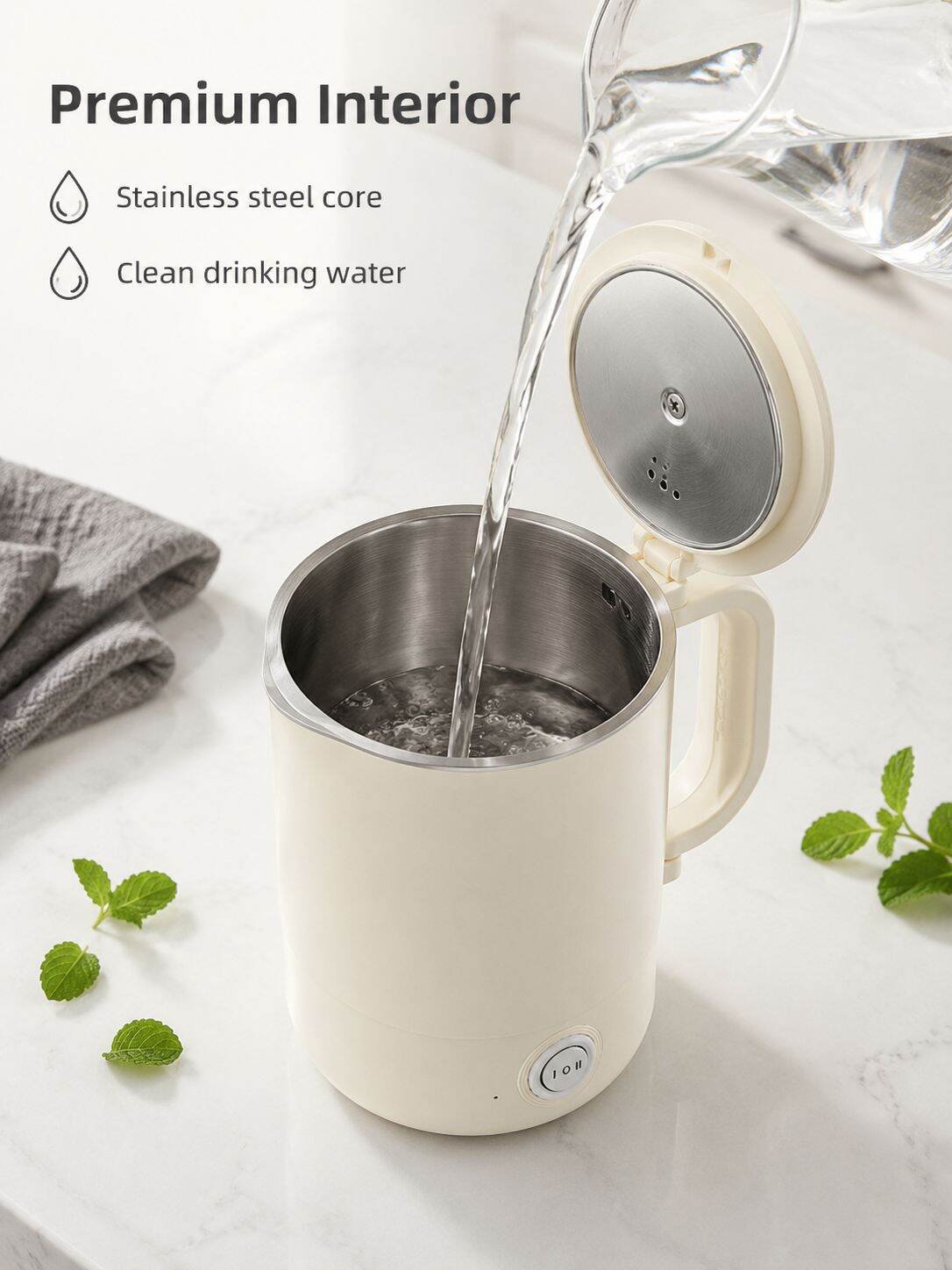 Portable Stainless Steel Electric Kettle Travel & Dormitory Hot Water Cup