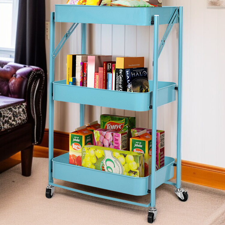 가정용 접이식 수납 카트 다층 수납 바닥 수납 선반 설치 무료 이동식 주방 수납 선반