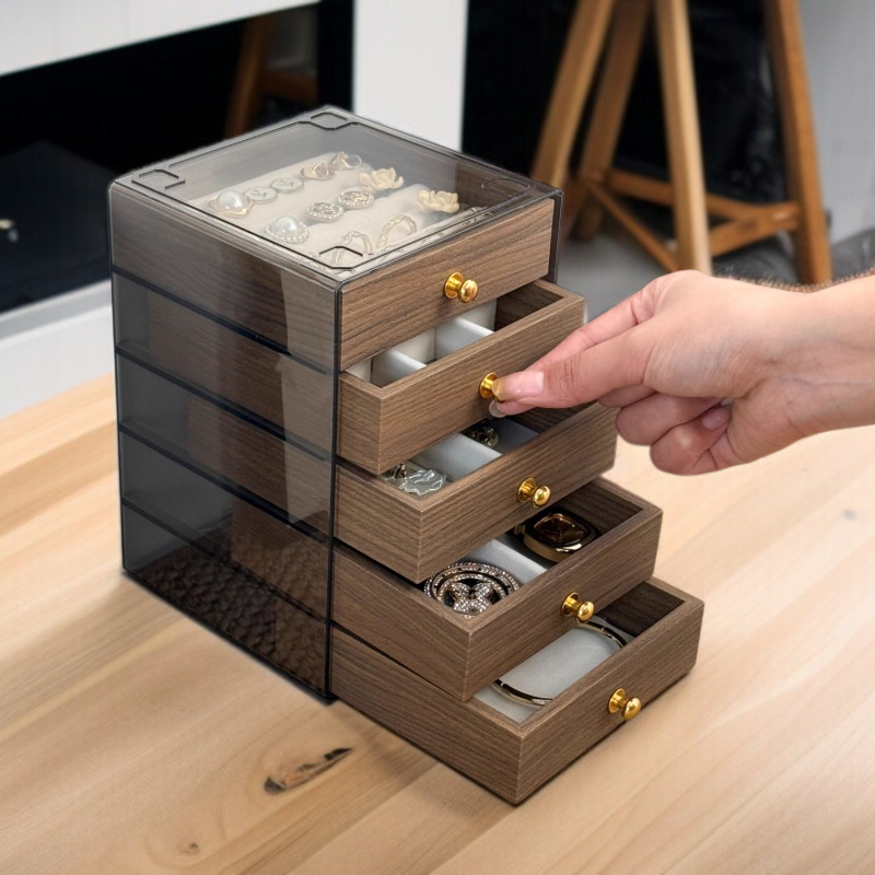 Caja Organizadora de Joyas de Mano de Nogal, Multinivel