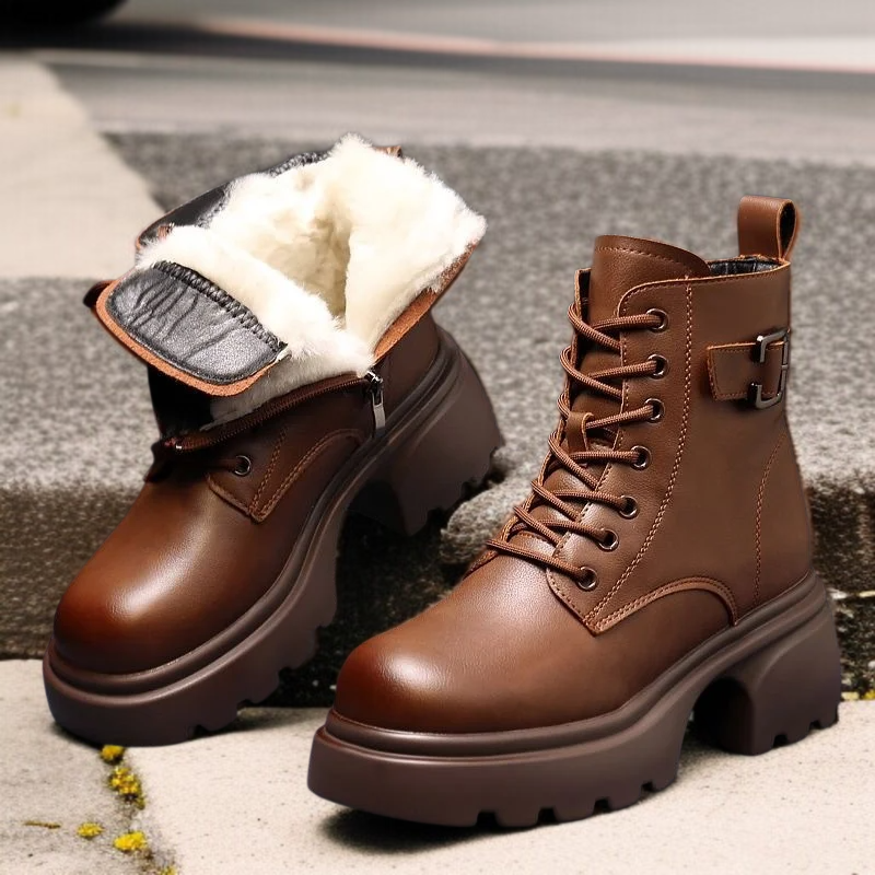 여성용 플랫폼 플리스 안감 영국 스타일 마틴 부츠