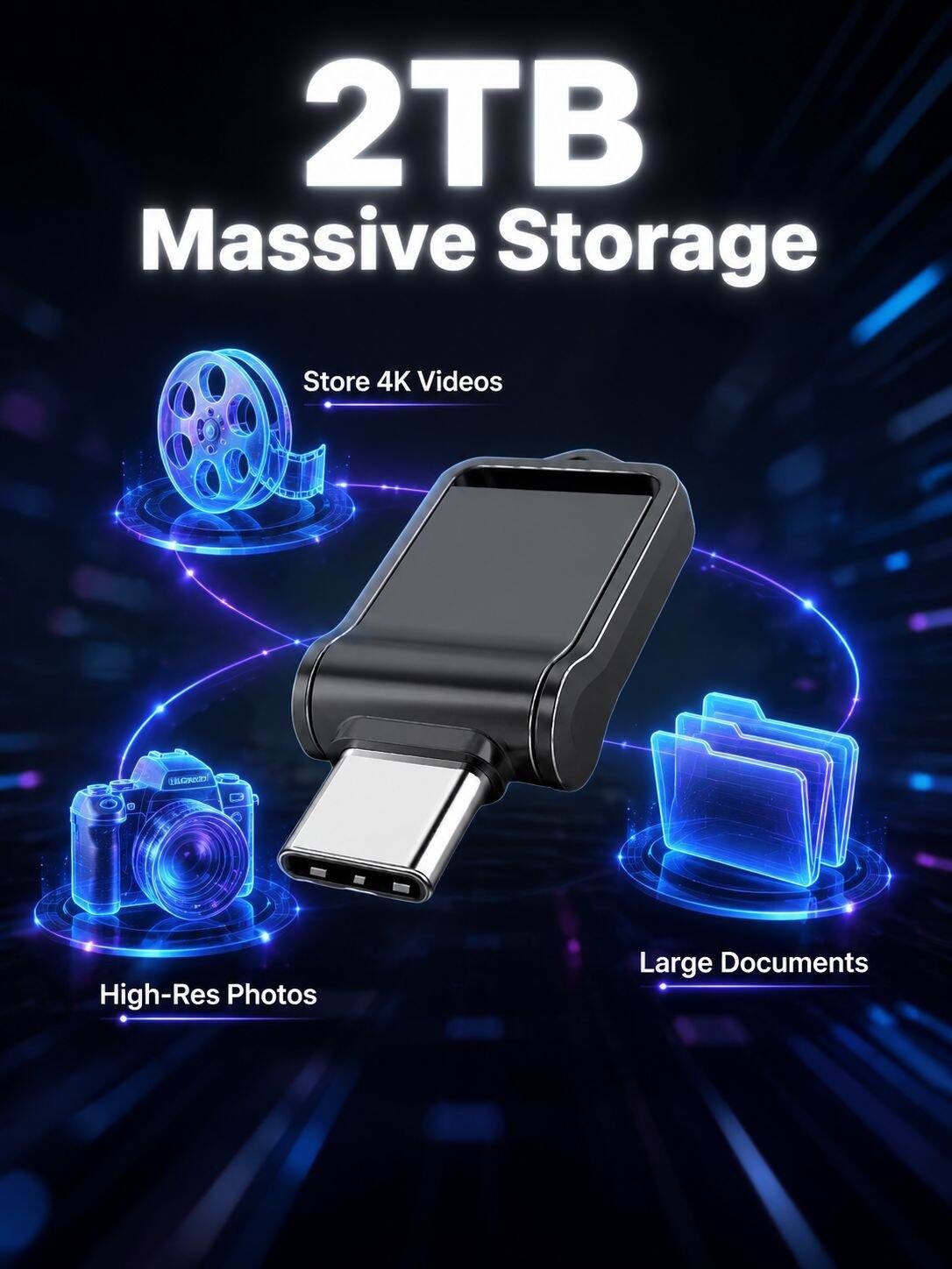 2TB Large Capacity Mini USB Flash Drive, Compatible with Phones and Computers