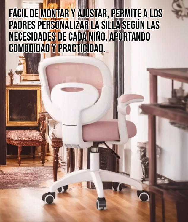 Silla de estudio infantil regulable en altura color rosa