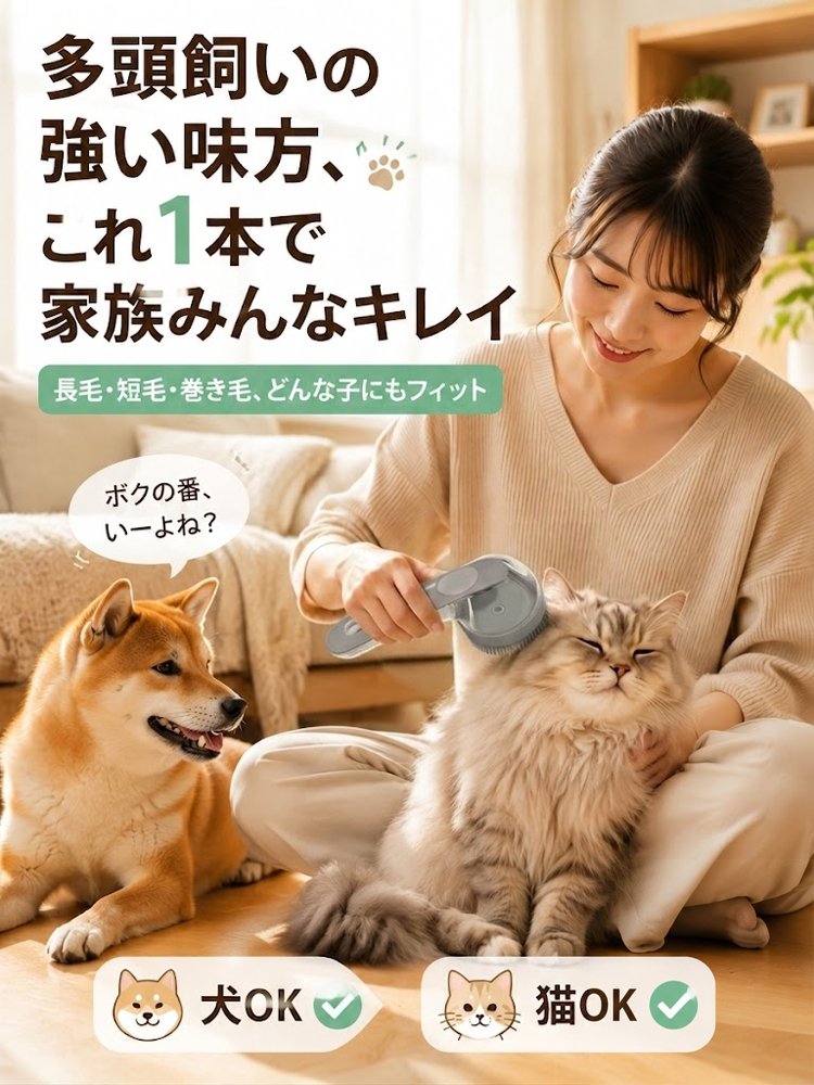 シャンプーしながらケアできる多機能ペット用グルーミングブラシ