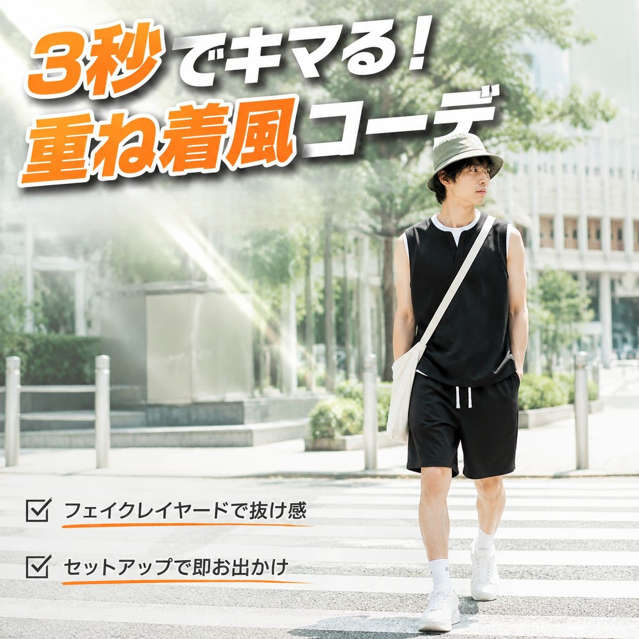 ルーズフィットスポーツスタイル夏用メンズタンクトップ＆ハーフパンツセット