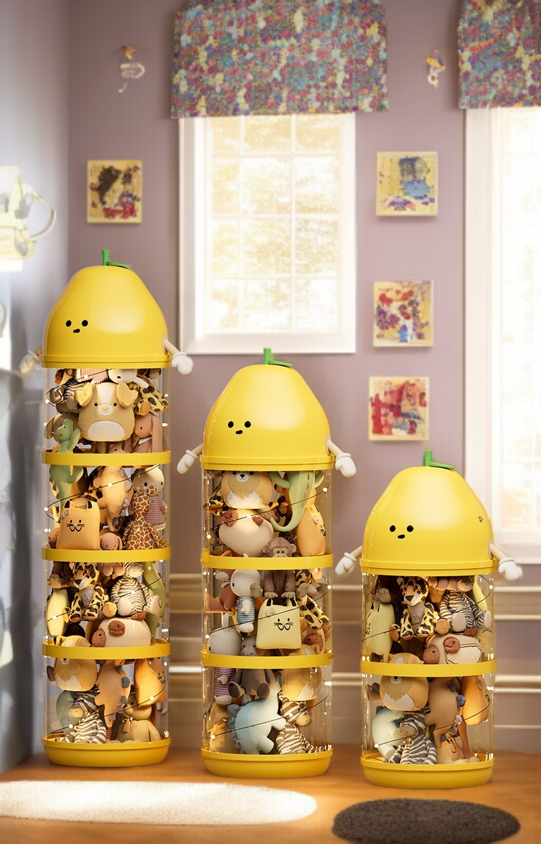 진열대에 진열된 뽀글이 인형 장난감 사진