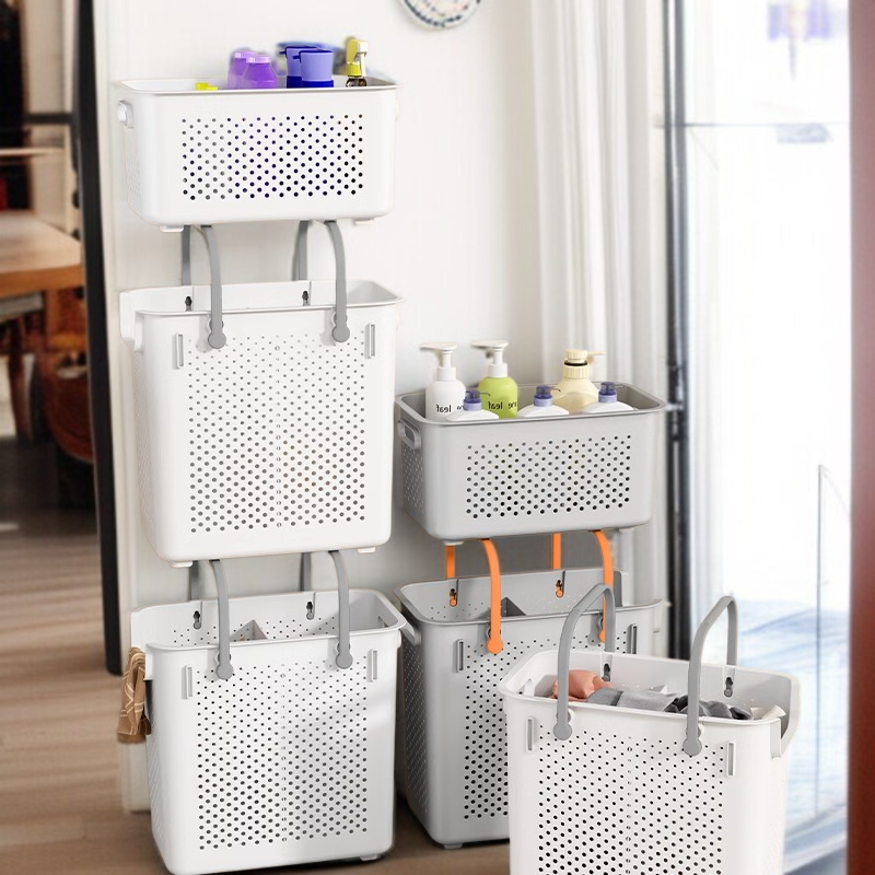 ドミトリー ホームランドリーバスケット 多機能スタッキング可能な収納バスケット ランジェリー・ナローシーム・ホイール・ランドリー・バスケット