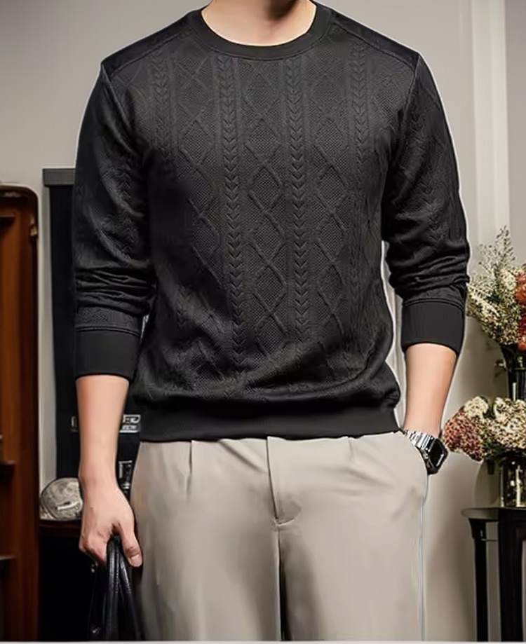 모던 디자인 꽃무늬 니트 상의 전신 착용 이미지