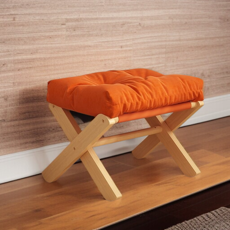 Solid Wood Foot Stool Entrance Shoe Changing Stool Living Room Soft Cushion Small Sofa Stool