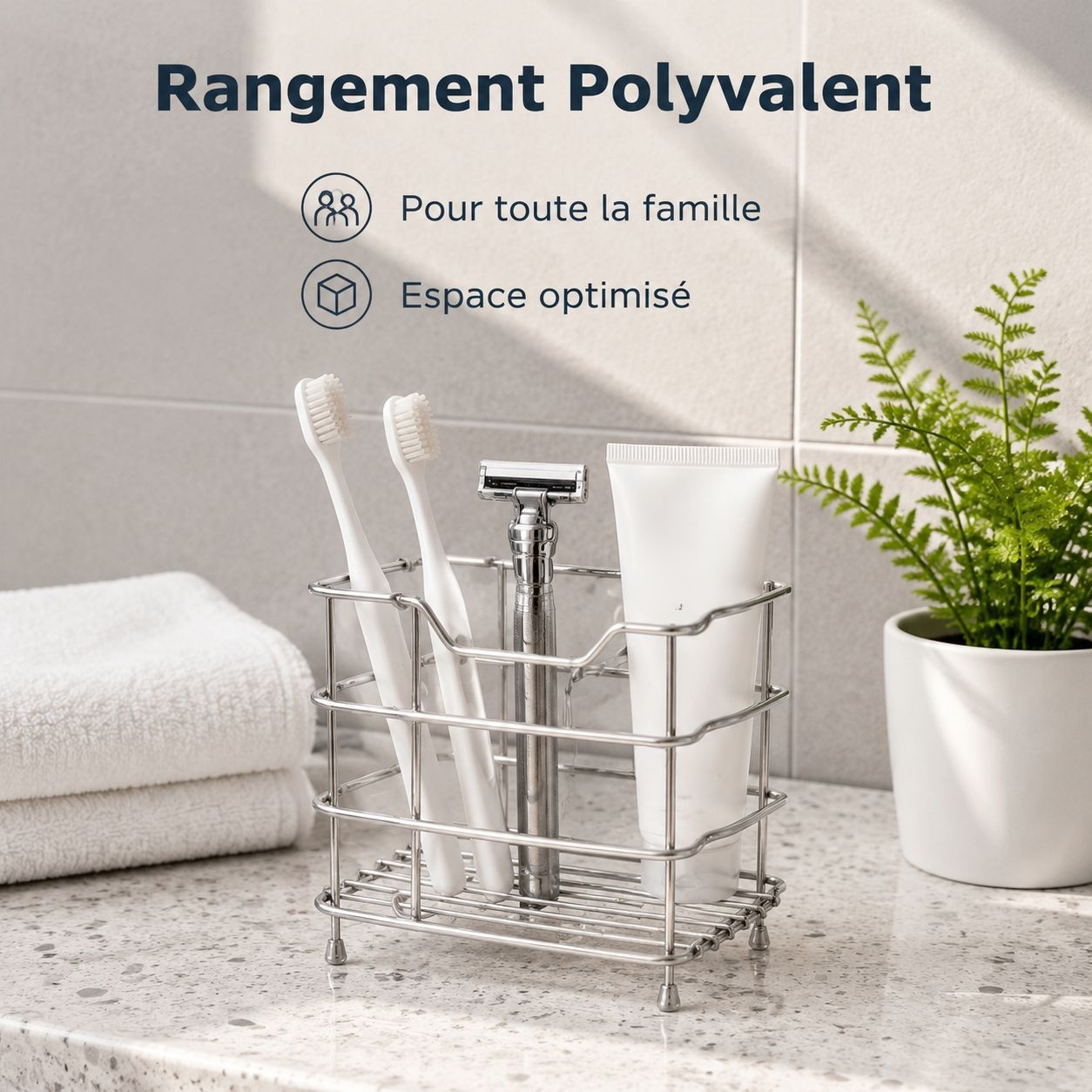 Porte-brosse à dents en acier inoxydable sans perçage