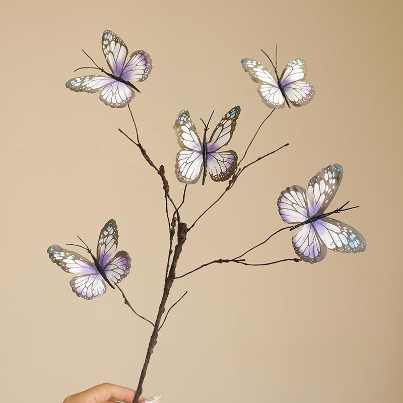 ดอกไม้ประดิษฐ์กิ่งแห้งผีเสื้อสีส้ม ของตกแต่งบ้าน